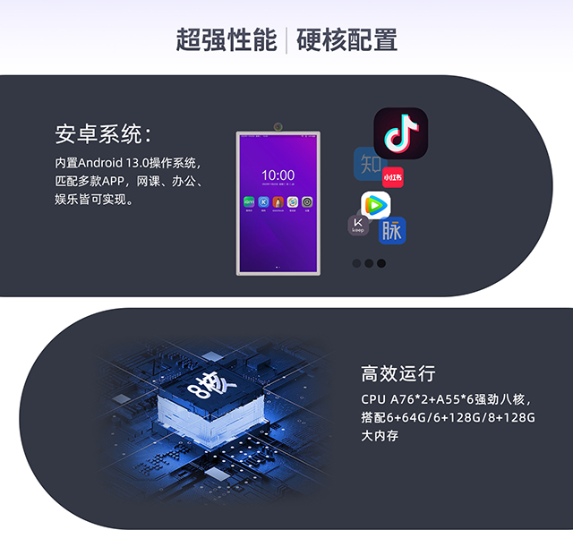 新百胜集团科技闺蜜机性能强大，搭载8+128G八核处理器Android 13.0